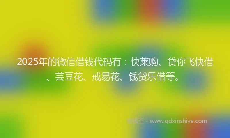 2025年的微信借钱代码有：快莱购、贷你飞快借、芸豆花、戒易花、钱贷乐借等。