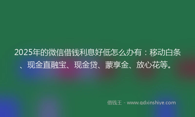 2025年的微信借钱利息好低怎么办有：移动白条、现金直融宝、现金贷、蒙享金、放心花等。