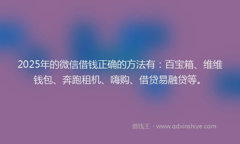 2025年的微信借钱正确的方法有：百宝箱、维维钱包、奔跑租机、嗨购、借贷易融贷等。