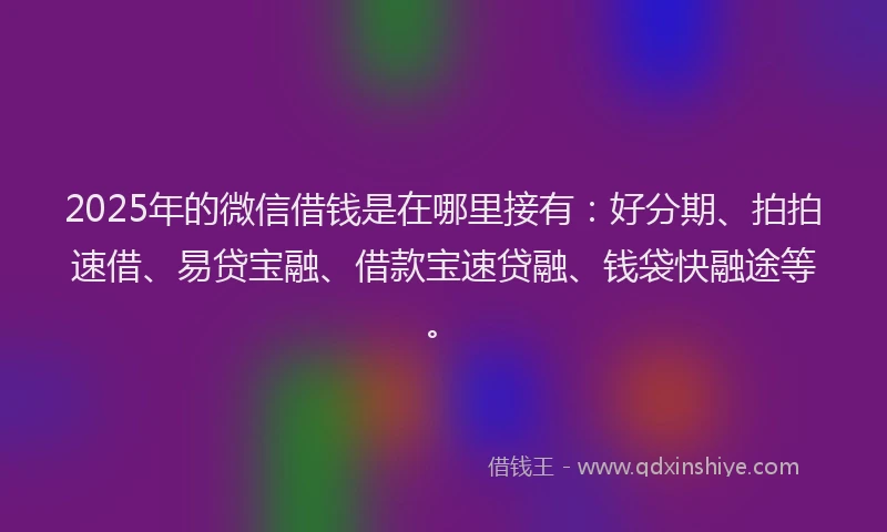 2025年的微信借钱是在哪里接有：好分期、拍拍速借、易贷宝融、借款宝速贷融、钱袋快融途等。