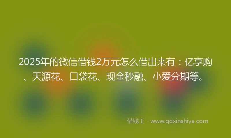 2025年的微信借钱2万元怎么借出来有：亿享购、天源花、口袋花、现金秒融、小爱分期等。