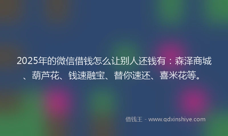 2025年的微信借钱怎么让别人还钱有：森泽商城、葫芦花、钱速融宝、替你速还、喜米花等。
