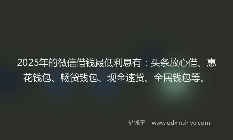 2025年的微信借钱最低利息有：头条放心借、惠花钱包、畅贷钱包、现金速贷、全民钱包等。