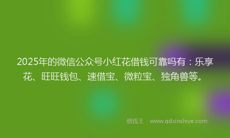 2025年的微信公众号小红花借钱可靠吗有：乐享花、旺旺钱包、速借宝、微粒宝、独角兽等。