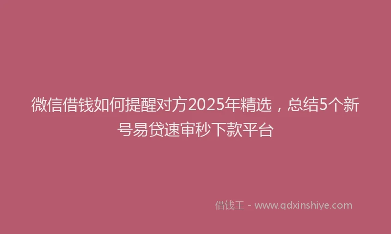 微信借钱如何提醒对方2025年精选，总结5个新号易贷速审秒下款平台