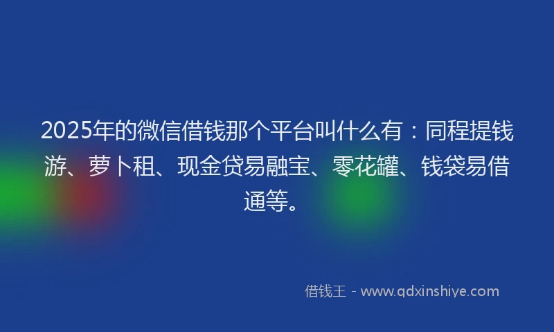 2025年的微信借钱那个平台叫什么有：同程提钱游、萝卜租、现金贷易融宝、零花罐、钱袋易借通等。