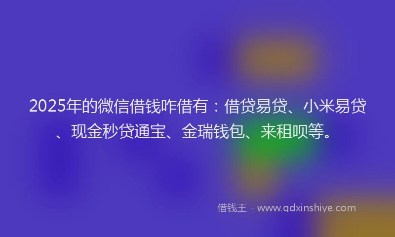 2025年的微信借钱咋借有：借贷易贷、小米易贷、现金秒贷通宝、金瑞钱包、来租呗等。
