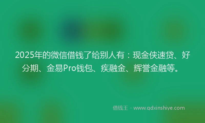 2025年的微信借钱了给别人有：现金侠速贷、好分期、金易Pro钱包、疾融金、辉誉金融等。