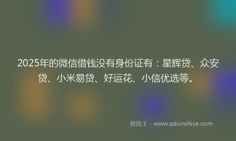 2025年的微信借钱没有身份证有：星辉贷、众安贷、小米易贷、好运花、小信优选等。