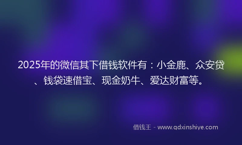 2025年的微信其下借钱软件有：小金鹿、众安贷、钱袋速借宝、现金奶牛、爱达财富等。