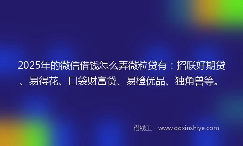 2025年的微信借钱怎么弄微粒贷有：招联好期贷、易得花、口袋财富贷、易橙优品、独角兽等。