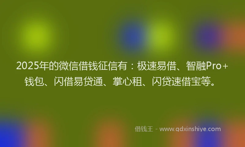 2025年的微信借钱征信有：极速易借、智融Pro+钱包、闪借易贷通、掌心租、闪贷速借宝等。