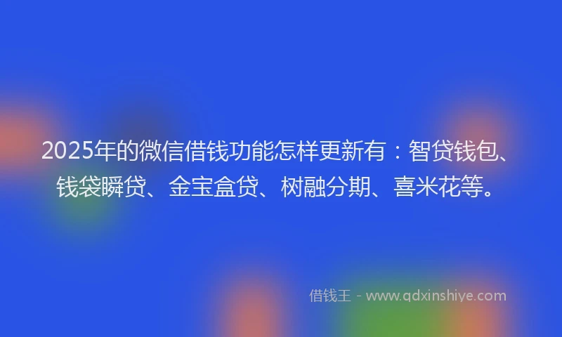 2025年的微信借钱功能怎样更新有：智贷钱包、钱袋瞬贷、金宝盒贷、树融分期、喜米花等。
