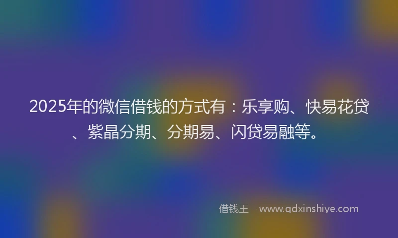 2025年的微信借钱的方式有：乐享购、快易花贷、紫晶分期、分期易、闪贷易融等。