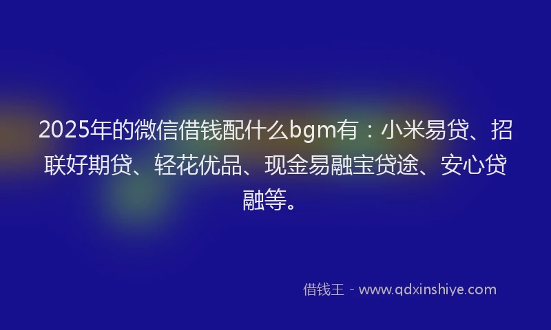 2025年的微信借钱配什么bgm有：小米易贷、招联好期贷、轻花优品、现金易融宝贷途、安心贷融等。