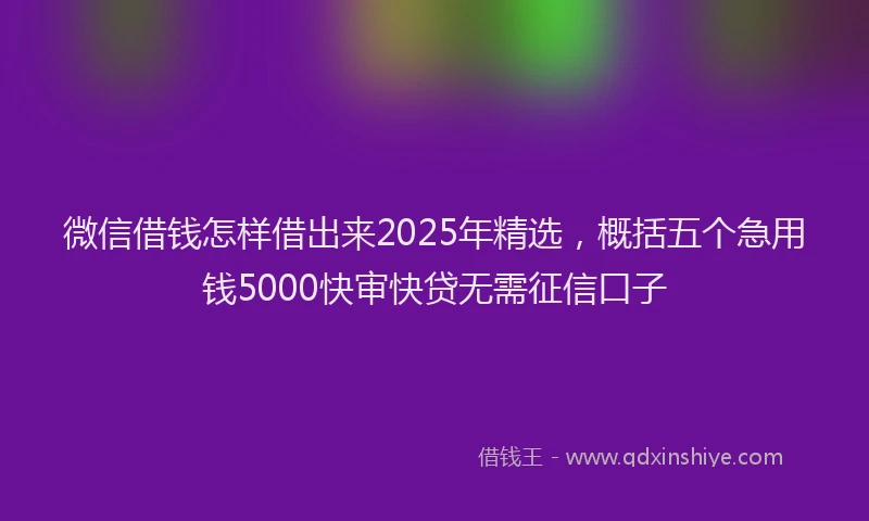 微信借钱怎样借出来2025年精选，概括五个急用钱5000快审快贷无需征信口子