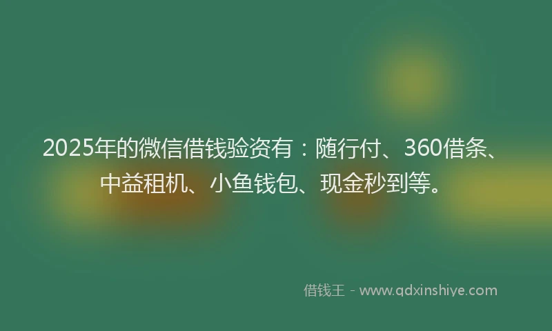 2025年的微信借钱验资有：随行付、360借条、中益租机、小鱼钱包、现金秒到等。