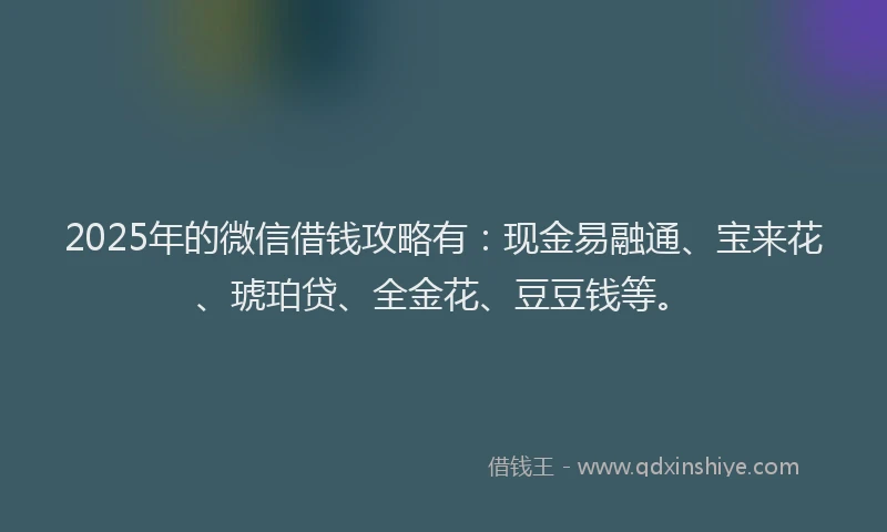 2025年的微信借钱攻略有：现金易融通、宝来花、琥珀贷、全金花、豆豆钱等。