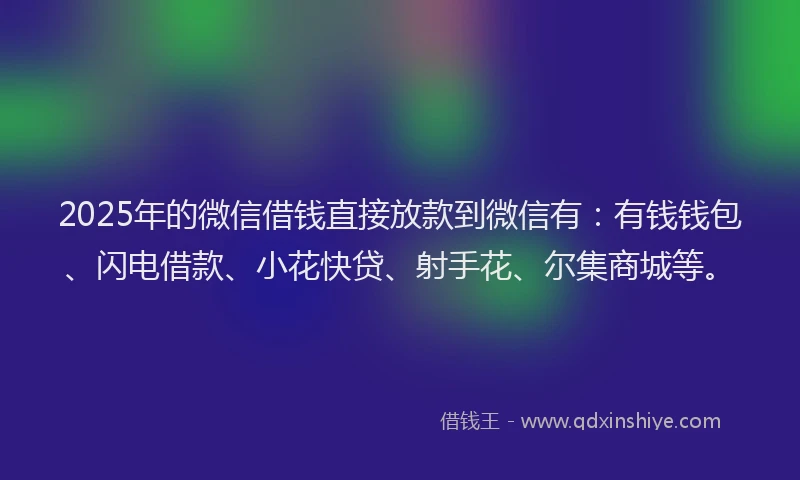 2025年的微信借钱直接放款到微信有：有钱钱包、闪电借款、小花快贷、射手花、尔集商城等。