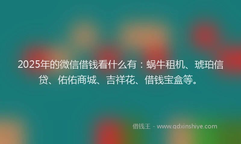 2025年的微信借钱看什么有：蜗牛租机、琥珀信贷、佑佑商城、吉祥花、借钱宝盒等。