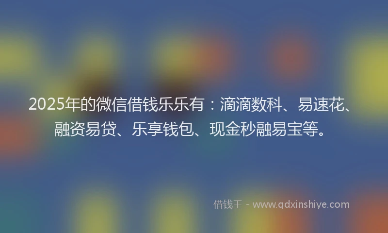 2025年的微信借钱乐乐有：滴滴数科、易速花、融资易贷、乐享钱包、现金秒融易宝等。