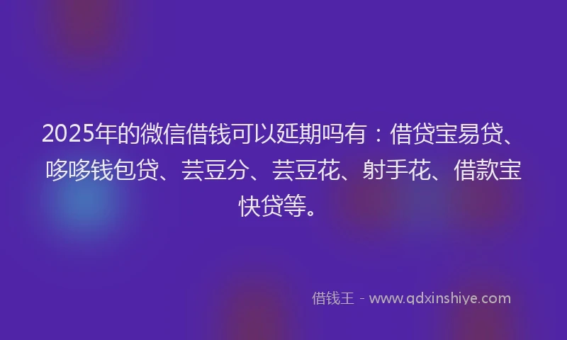 2025年的微信借钱可以延期吗有：借贷宝易贷、哆哆钱包贷、芸豆分、芸豆花、射手花、借款宝快贷等。