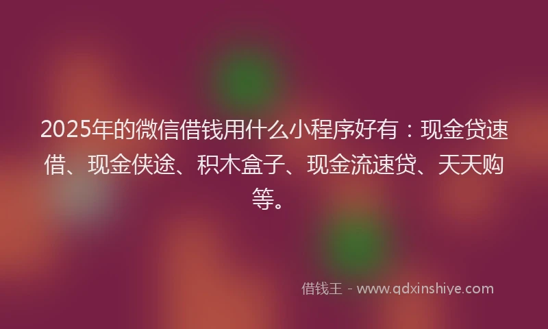 2025年的微信借钱用什么小程序好有：现金贷速借、现金侠途、积木盒子、现金流速贷、天天购等。