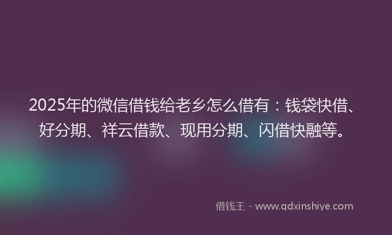 2025年的微信借钱给老乡怎么借有：钱袋快借、好分期、祥云借款、现用分期、闪借快融等。
