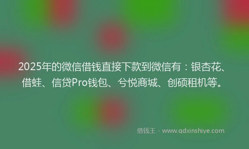 2025年的微信借钱直接下款到微信有：银杏花、借蛙、信贷Pro钱包、兮悦商城、创硕租机等。