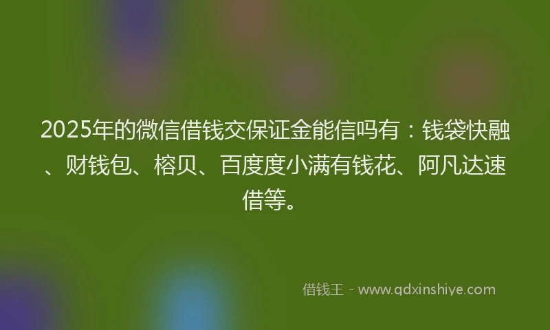 2025年的微信借钱交保证金能信吗有：钱袋快融、财钱包、榕贝、百度度小满有钱花、阿凡达速借等。