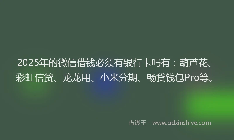 2025年的微信借钱必须有银行卡吗有：葫芦花、彩虹信贷、龙龙用、小米分期、畅贷钱包Pro等。