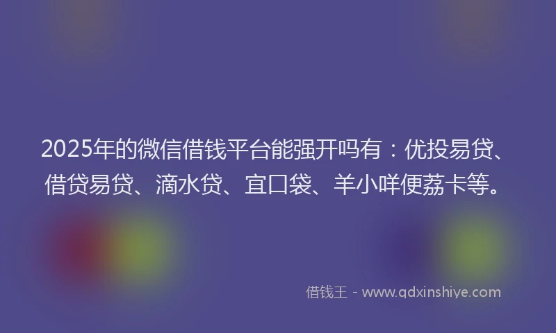 2025年的微信借钱平台能强开吗有：优投易贷、借贷易贷、滴水贷、宜口袋、羊小咩便荔卡等。