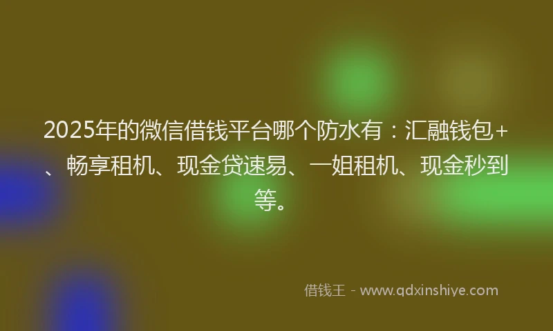 2025年的微信借钱平台哪个防水有：汇融钱包+、畅享租机、现金贷速易、一姐租机、现金秒到等。