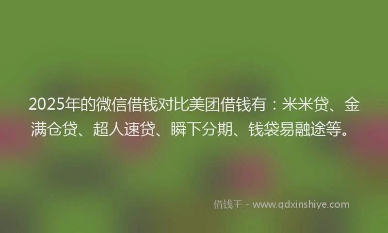 2025年的微信借钱对比美团借钱有：米米贷、金满仓贷、超人速贷、瞬下分期、钱袋易融途等。