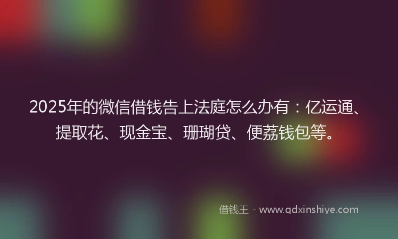 2025年的微信借钱告上法庭怎么办有：亿运通、提取花、现金宝、珊瑚贷、便荔钱包等。