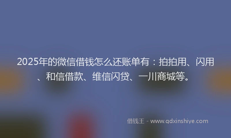 2025年的微信借钱怎么还账单有：拍拍用、闪用、和信借款、维信闪贷、一川商城等。