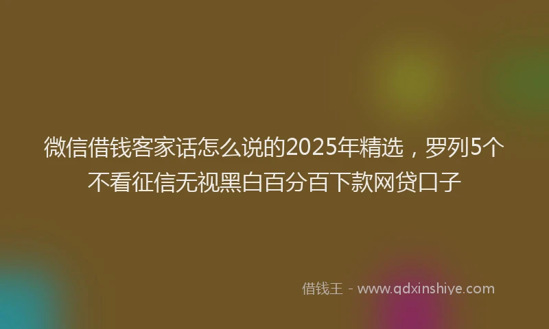 微信借钱客家话怎么说的2025年精选，罗列5个不看征信无视黑白百分百下款网贷口子