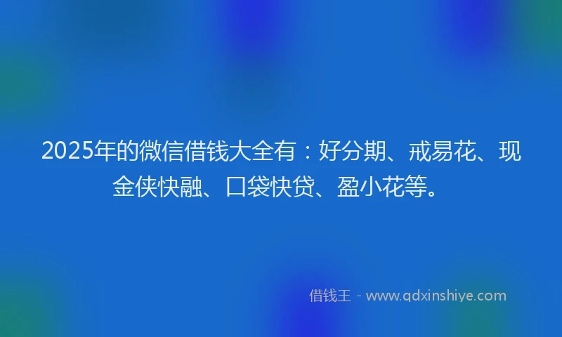 2025年的微信借钱大全有：好分期、戒易花、现金侠快融、口袋快贷、盈小花等。