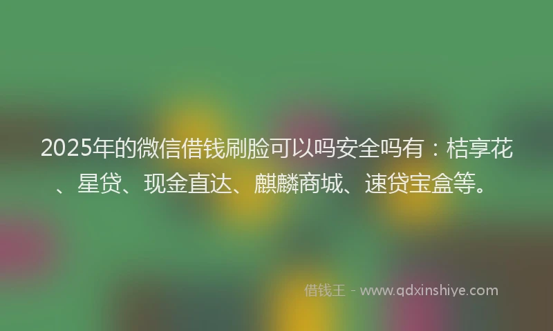 2025年的微信借钱刷脸可以吗安全吗有：桔享花、星贷、现金直达、麒麟商城、速贷宝盒等。