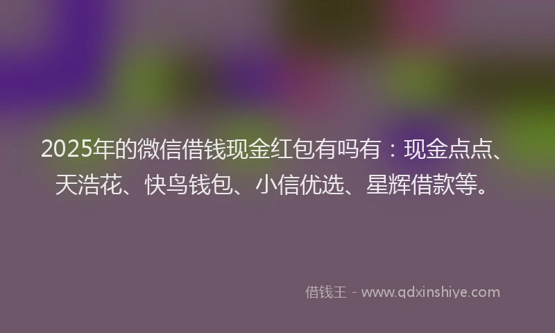 2025年的微信借钱现金红包有吗有：现金点点、天浩花、快鸟钱包、小信优选、星辉借款等。