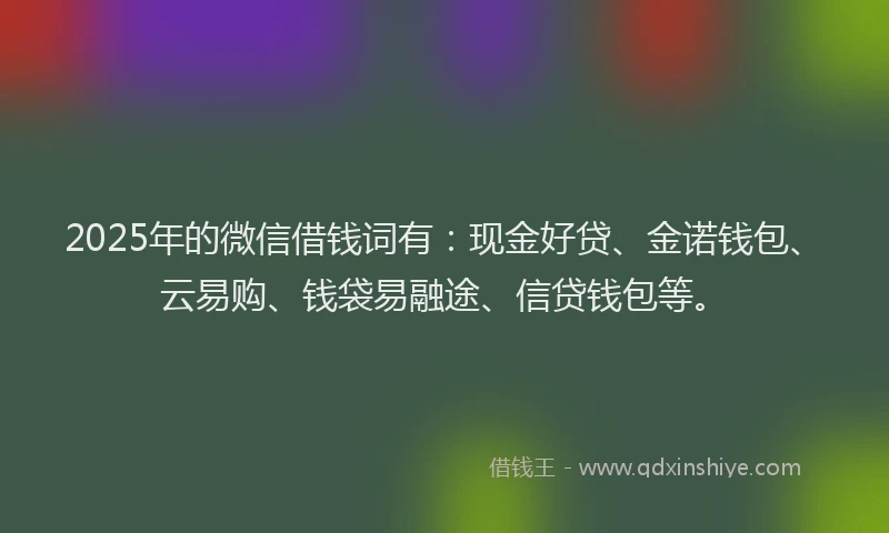 2025年的微信借钱词有：现金好贷、金诺钱包、云易购、钱袋易融途、信贷钱包等。