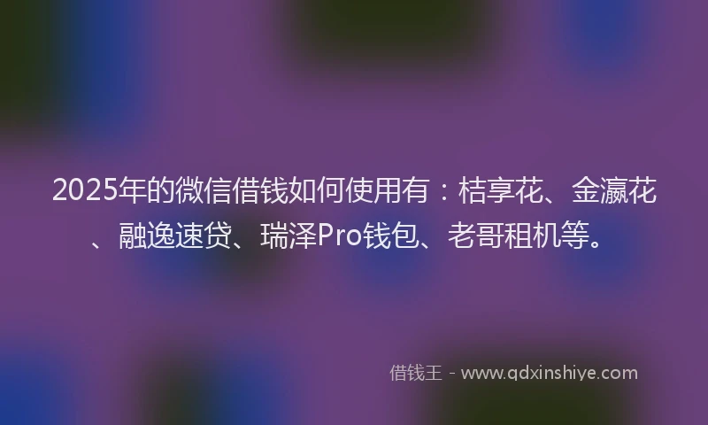 2025年的微信借钱如何使用有：桔享花、金瀛花、融逸速贷、瑞泽Pro钱包、老哥租机等。
