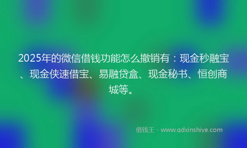 2025年的微信借钱功能怎么撤销有：现金秒融宝、现金侠速借宝、易融贷盒、现金秘书、恒创商城等。