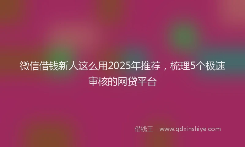 微信借钱新人这么用2025年推荐，梳理5个极速审核的网贷平台