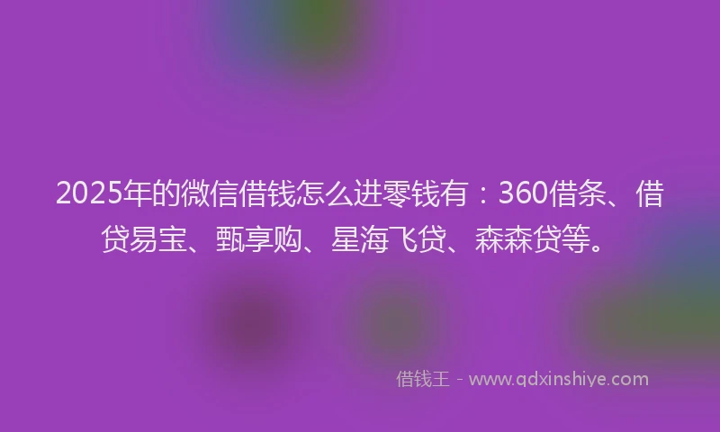 2025年的微信借钱怎么进零钱有：360借条、借贷易宝、甄享购、星海飞贷、森森贷等。