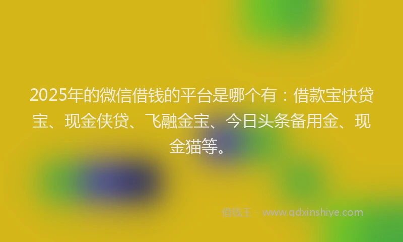 2025年的微信借钱的平台是哪个有：借款宝快贷宝、现金侠贷、飞融金宝、今日头条备用金、现金猫等。