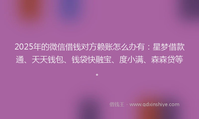 2025年的微信借钱对方赖账怎么办有：星梦借款通、天天钱包、钱袋快融宝、度小满、森森贷等。