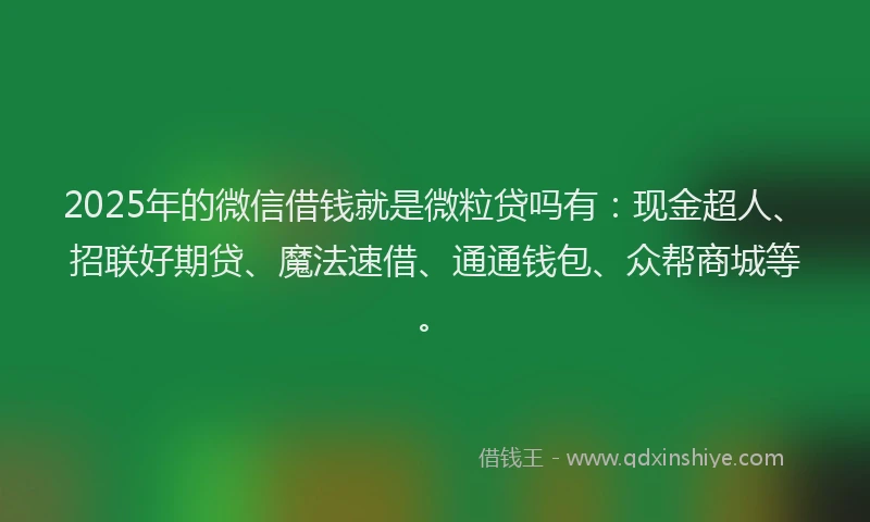 2025年的微信借钱就是微粒贷吗有：现金超人、招联好期贷、魔法速借、通通钱包、众帮商城等。