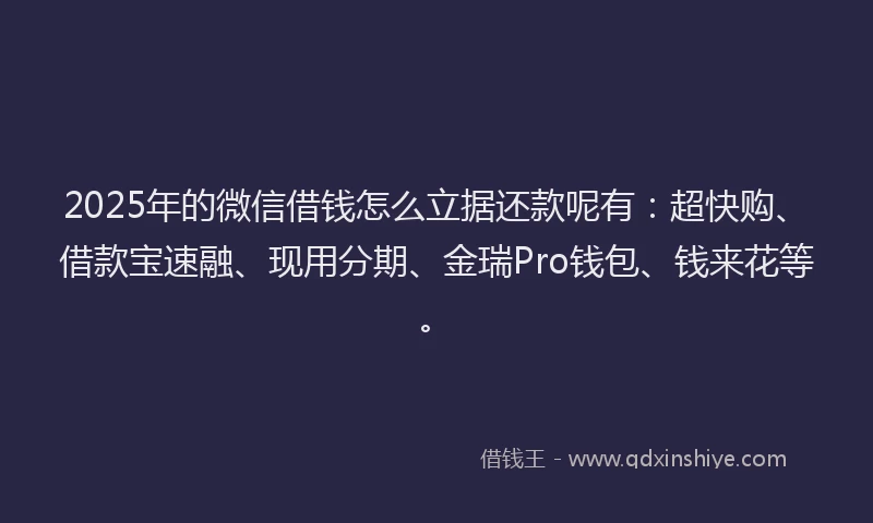 2025年的微信借钱怎么立据还款呢有：超快购、借款宝速融、现用分期、金瑞Pro钱包、钱来花等。