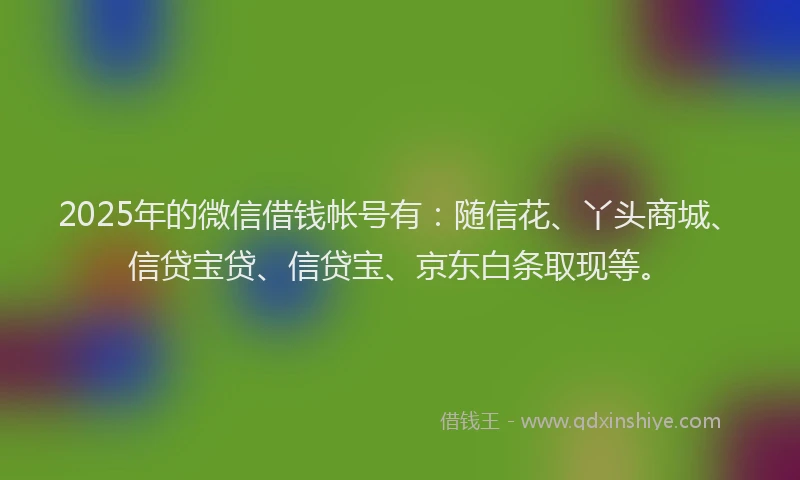 2025年的微信借钱帐号有：随信花、丫头商城、信贷宝贷、信贷宝、京东白条取现等。